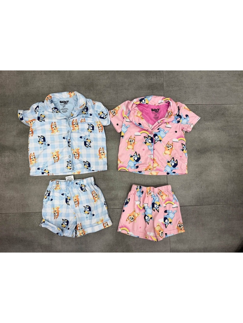 2t • Bluey Girls Pajama Lot Blue Bingo Pink Blue Short Sleeve PJ Sets